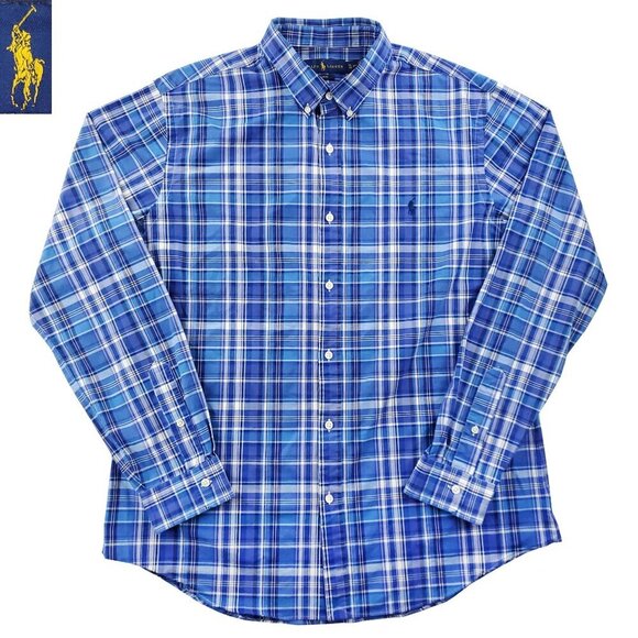 Ralph Lauren Slim Fit Shirt Pony Plaid Button Down Stretch Blue 17 1/2 Men's XL - Picture 1 of 13